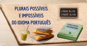 Infográfico sobre plural de palavras terminadas em L com exemplo de pastel e pastéis e capa do e-book Gramática Elemental